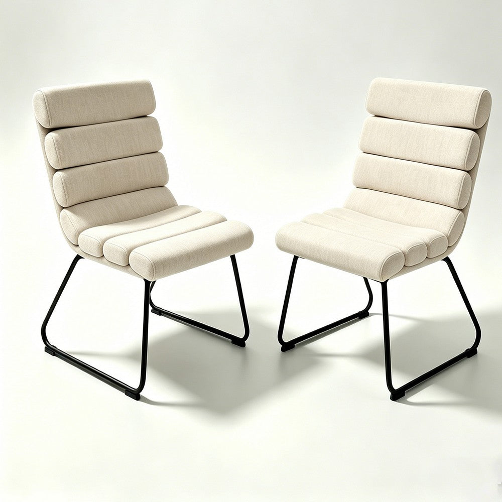 Saina Modern Dining Chairs with Metal Frame, Set of 2, Beige Fabric - BM355112