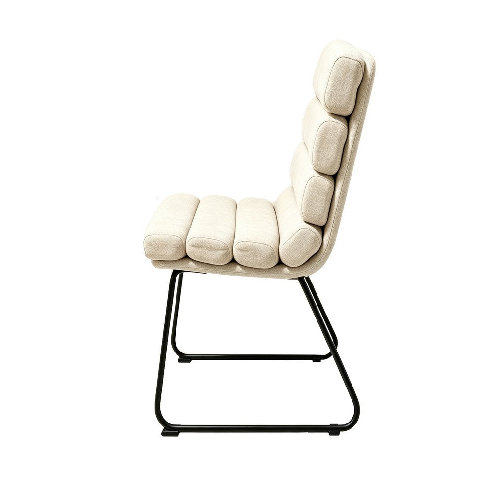 Saina Modern Dining Chairs with Metal Frame, Set of 2, Beige Fabric - BM355112