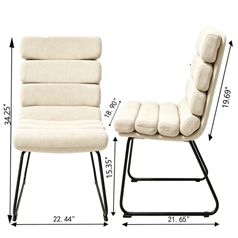 Saina Modern Dining Chairs with Metal Frame, Set of 2, Beige Fabric - BM355112