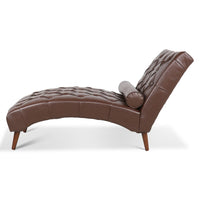 Emery Chaise Lounge with Rolling Pillow, Dark Brown Tufted Faux Leather - BM355113
