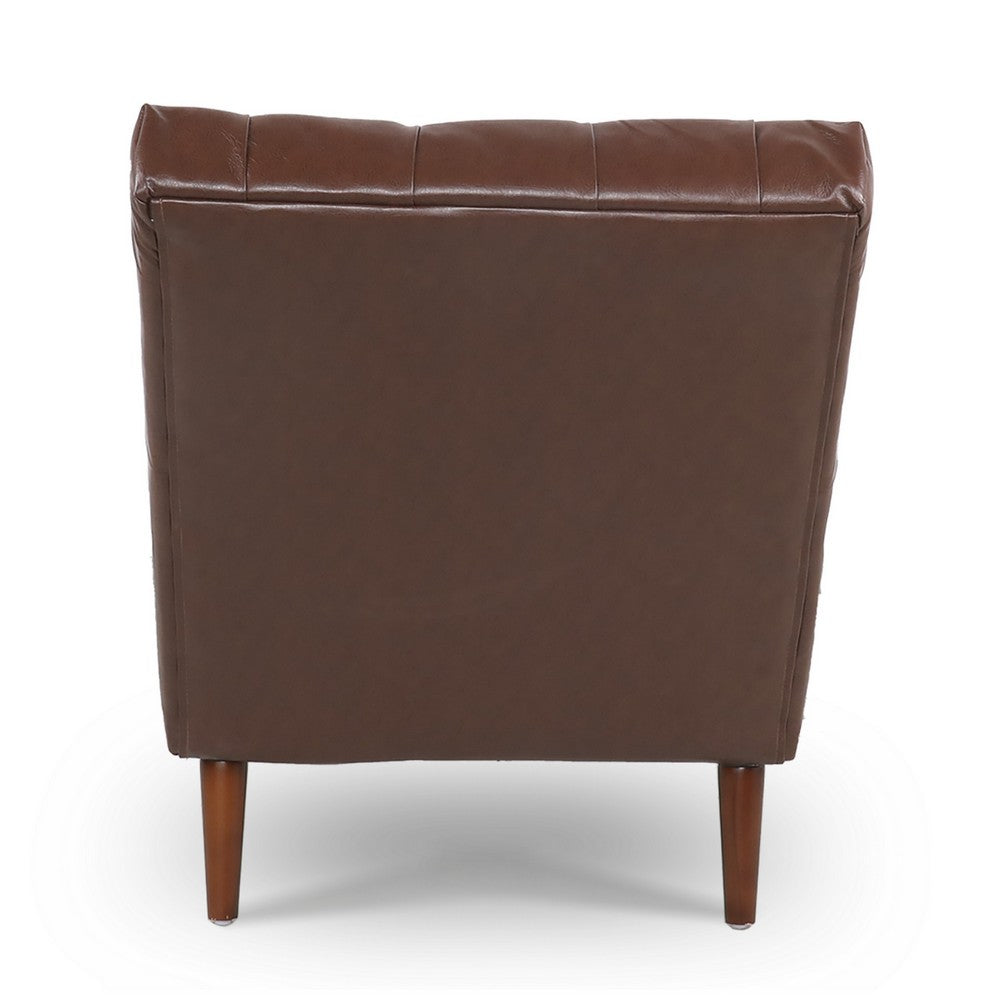 Emery Chaise Lounge with Rolling Pillow, Dark Brown Tufted Faux Leather - BM355113
