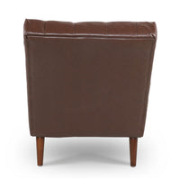 Emery Chaise Lounge with Rolling Pillow, Dark Brown Tufted Faux Leather - BM355113