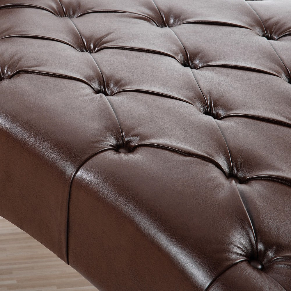 Emery Chaise Lounge with Rolling Pillow, Dark Brown Tufted Faux Leather - BM355113