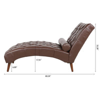 Emery Chaise Lounge with Rolling Pillow, Dark Brown Tufted Faux Leather - BM355113