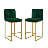 Enola Counter-Height Bar Stool Chair, Set of 2, Gold Metal, Jade Velvet - BM355114