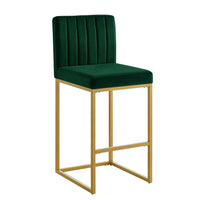 Enola Counter-Height Bar Stool Chair, Set of 2, Gold Metal, Jade Velvet - BM355114