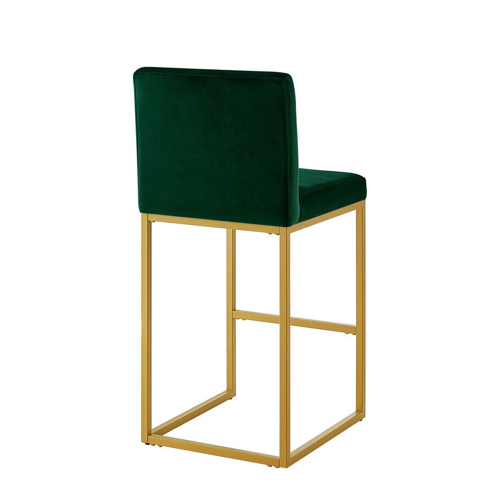 Enola Counter-Height Bar Stool Chair, Set of 2, Gold Metal, Jade Velvet - BM355114