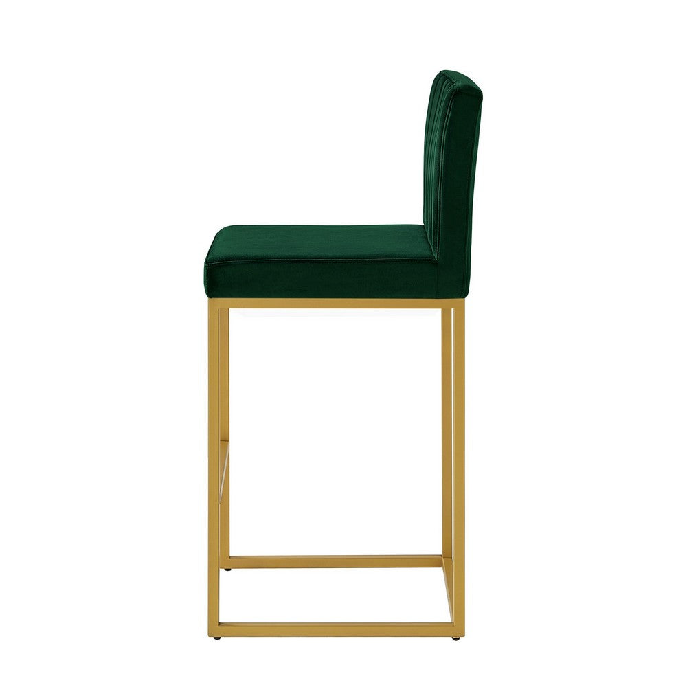 Enola Counter-Height Bar Stool Chair, Set of 2, Gold Metal, Jade Velvet - BM355114