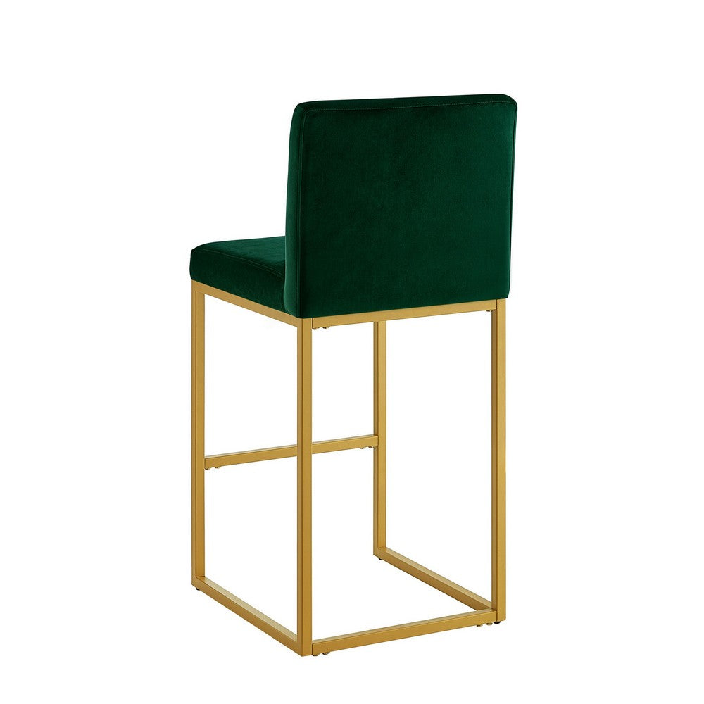 Enola Counter-Height Bar Stool Chair, Set of 2, Gold Metal, Jade Velvet - BM355114