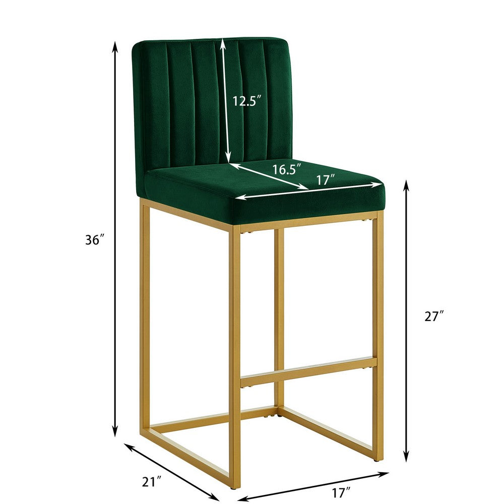 Enola Counter-Height Bar Stool Chair, Set of 2, Gold Metal, Jade Velvet - BM355114