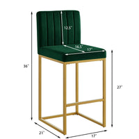 Enola Counter-Height Bar Stool Chair, Set of 2, Gold Metal, Jade Velvet - BM355114