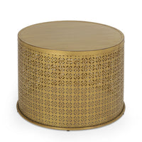 Sammy Round Coffee Table with Cutout Perforated Pattern, Brown Iron 26 Inch - BM355115