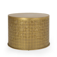 Sammy Round Coffee Table with Cutout Perforated Pattern, Brown Iron 26 Inch - BM355115