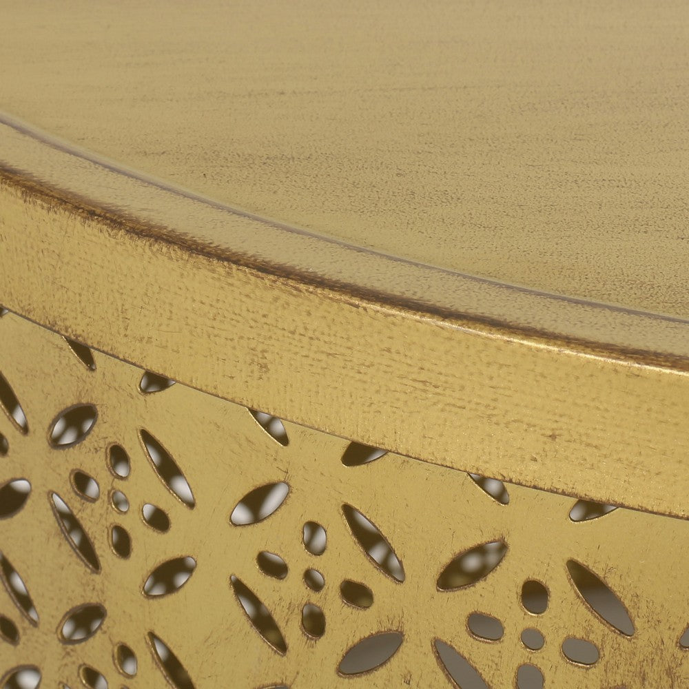 Sammy Round Coffee Table with Cutout Perforated Pattern, Brown Iron 26 Inch - BM355115