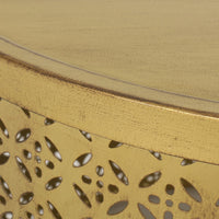 Sammy Round Coffee Table with Cutout Perforated Pattern, Brown Iron 26 Inch - BM355115