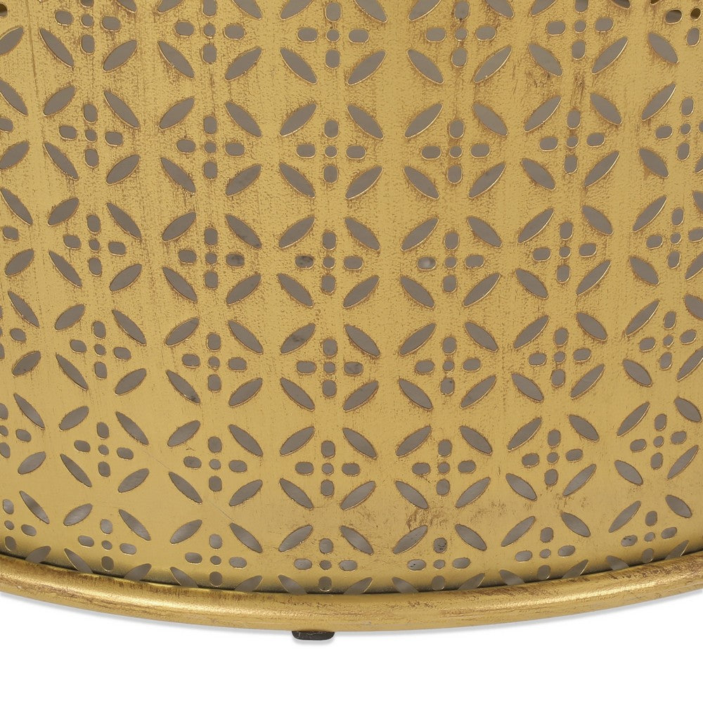 Sammy Round Coffee Table with Cutout Perforated Pattern, Brown Iron 26 Inch - BM355115