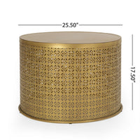 Sammy Round Coffee Table with Cutout Perforated Pattern, Brown Iron 26 Inch - BM355115