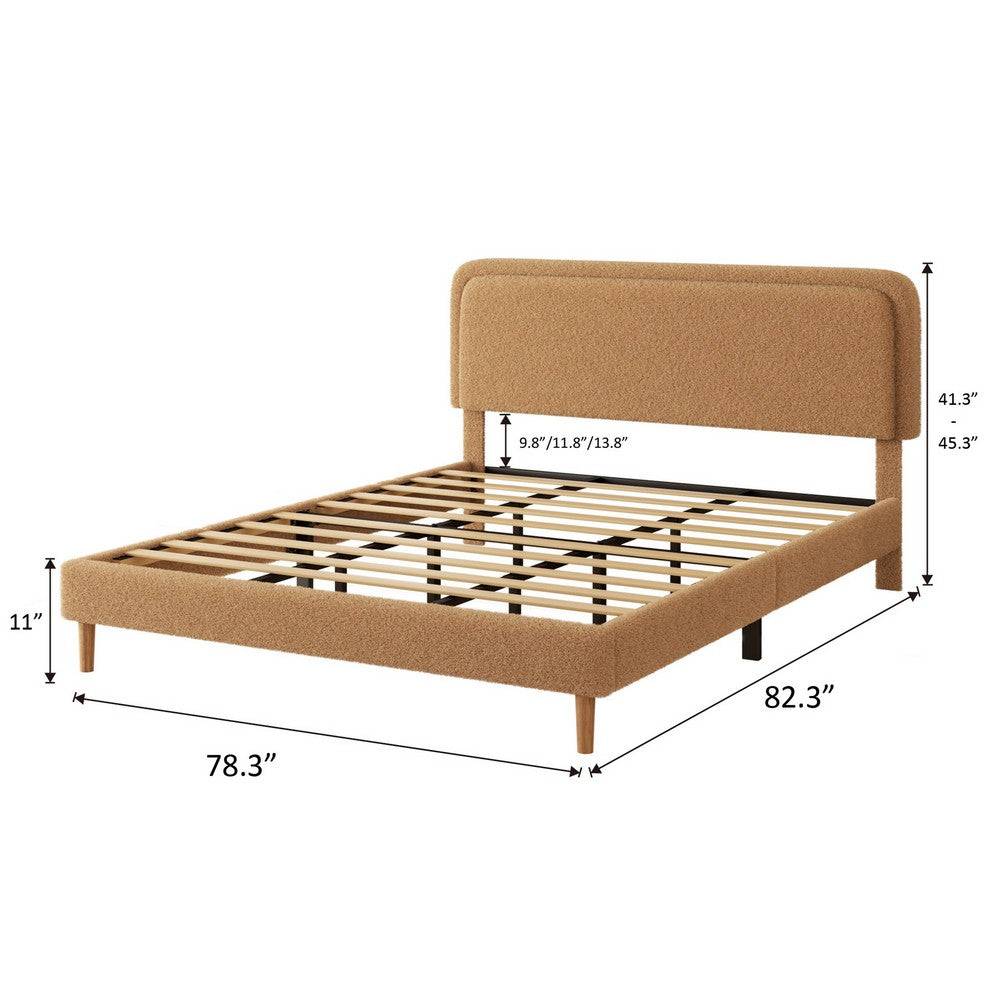 Pedro King Platform Bed with Adjustable Plush Headboard, Brown Fabric - BM355117