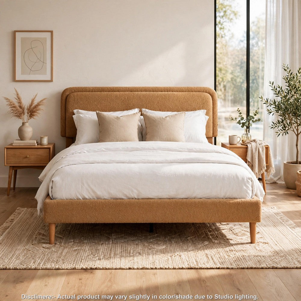 Pedro King Platform Bed with Adjustable Plush Headboard, Brown Fabric - BM355117