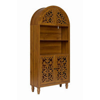 Carlos Arched Storage Cabinet, Carved Details, Open Shelves, Walnut 67 Inch - BM355121