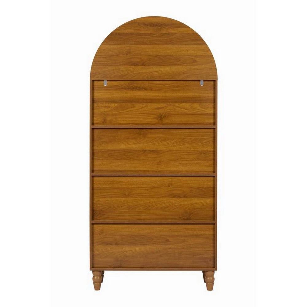 Carlos Arched Storage Cabinet, Carved Details, Open Shelves, Walnut 67 Inch - BM355121