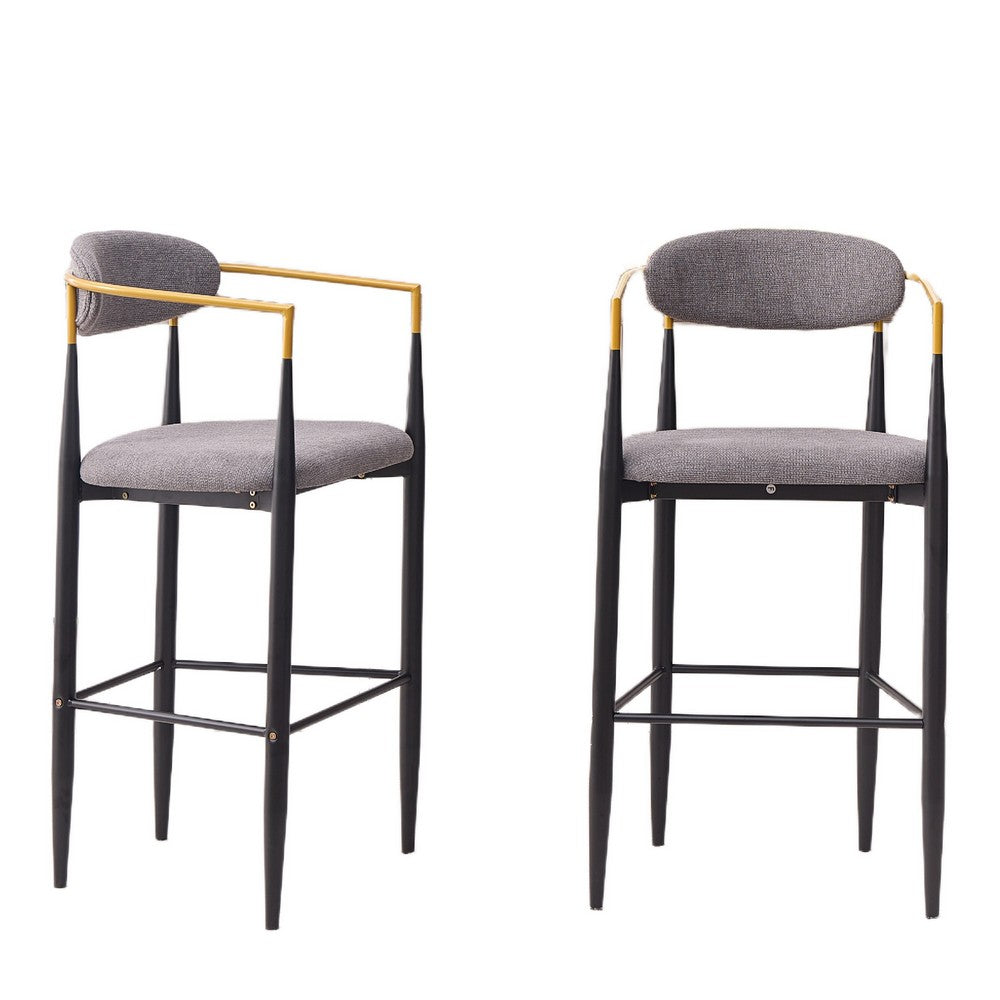 Avime Modern Barstool Chair, Set of 2, Gold Metal Armrests, Gray Fabric - BM355127