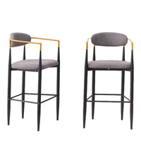 Avime Modern Barstool Chair, Set of 2, Gold Metal Armrests, Gray Fabric - BM355127
