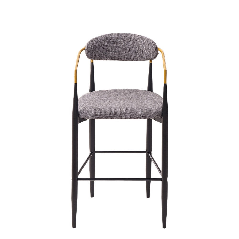 Avime Modern Barstool Chair, Set of 2, Gold Metal Armrests, Gray Fabric - BM355127