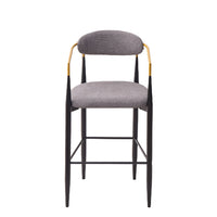 Avime Modern Barstool Chair, Set of 2, Gold Metal Armrests, Gray Fabric - BM355127