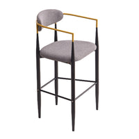 Avime Modern Barstool Chair, Set of 2, Gold Metal Armrests, Gray Fabric - BM355127