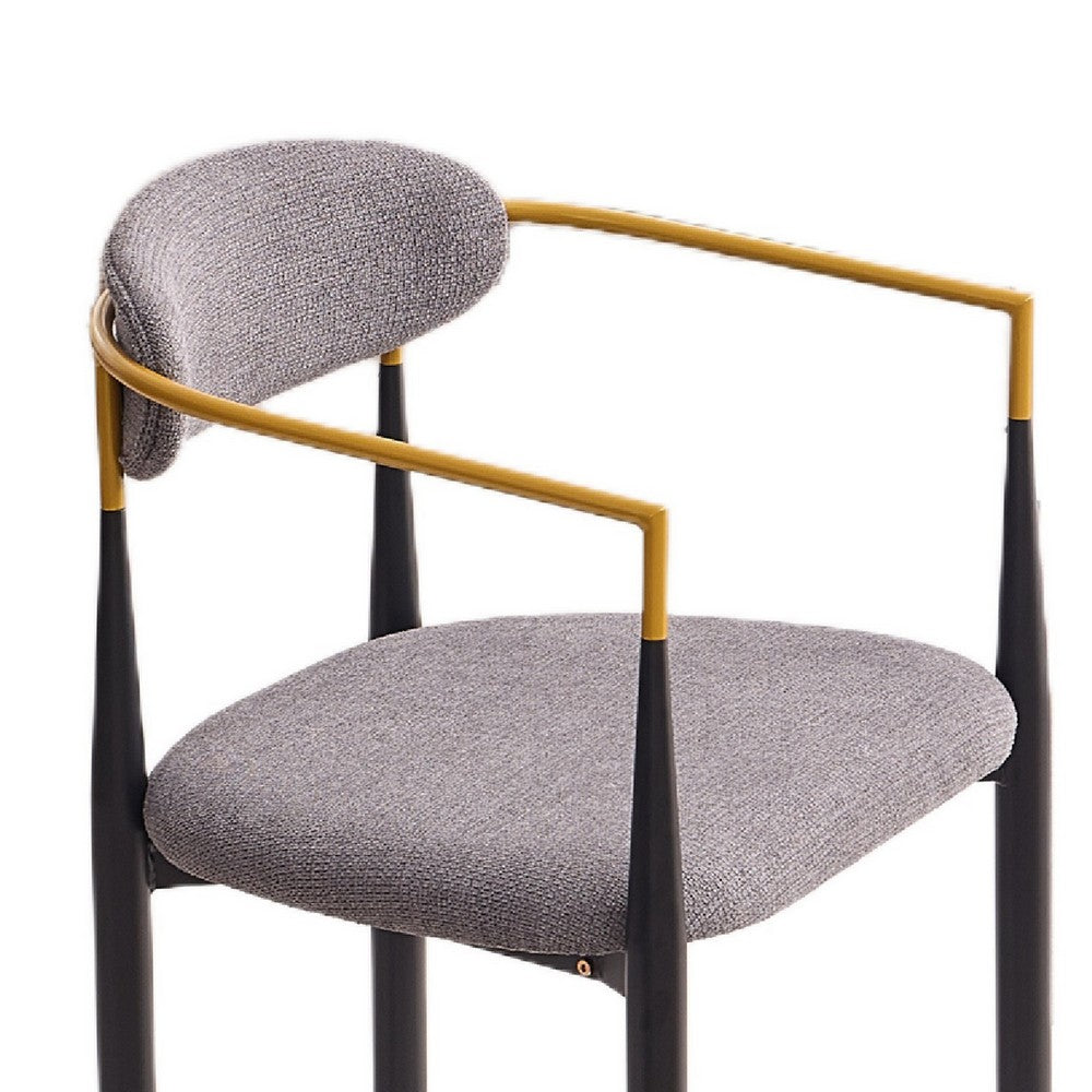 Avime Modern Barstool Chair, Set of 2, Gold Metal Armrests, Gray Fabric - BM355127