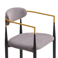 Avime Modern Barstool Chair, Set of 2, Gold Metal Armrests, Gray Fabric - BM355127