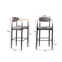 Avime Modern Barstool Chair, Set of 2, Gold Metal Armrests, Gray Fabric - BM355127