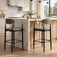 Avime Modern Barstool Chair, Set of 2, Gold Metal Armrests, Gray Fabric - BM355127