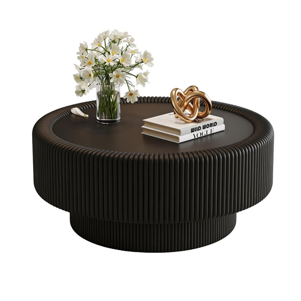 Inara Modern Storage Coffee Table, Tempered Glass, Black Fluted Base 32 Inch - BM355129