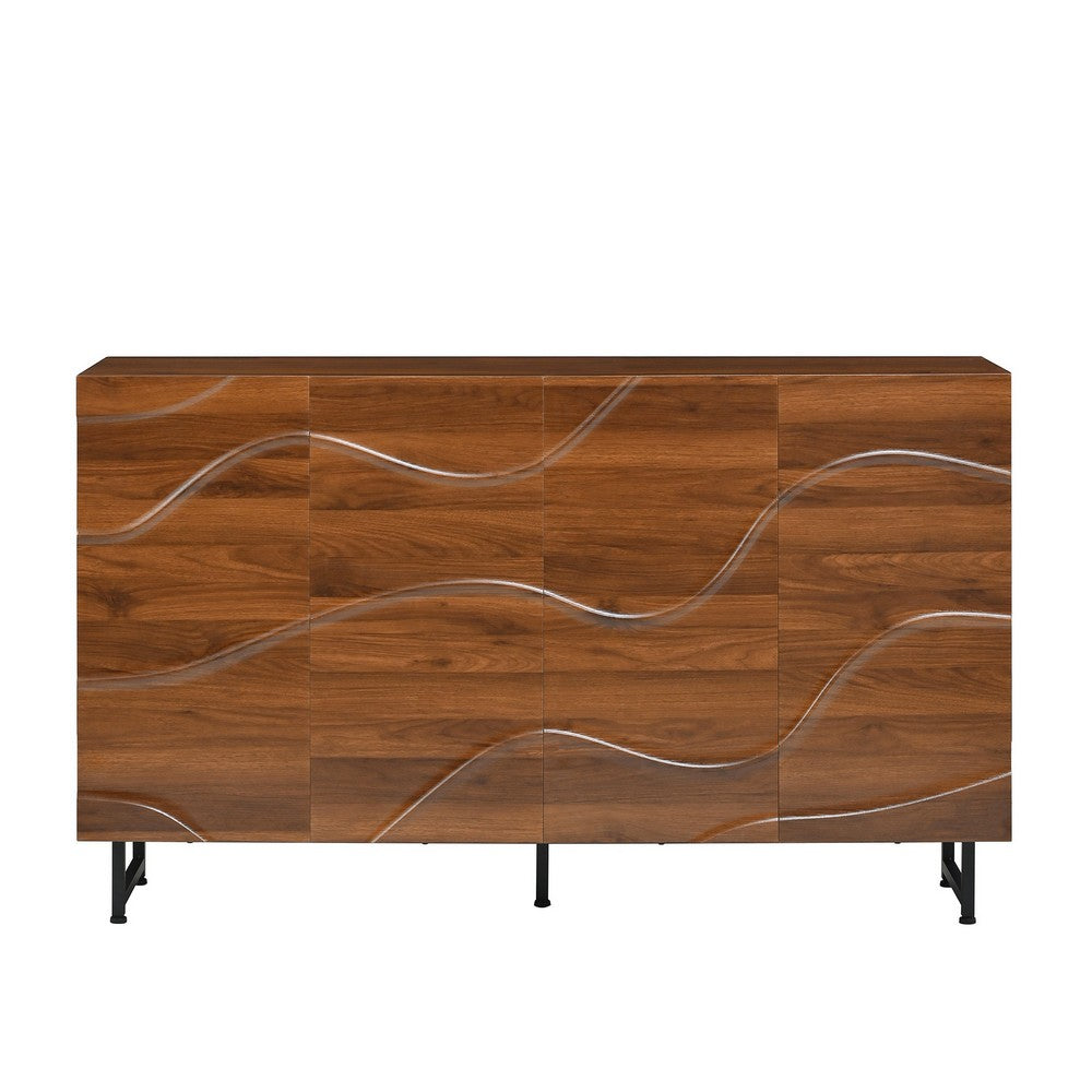 Lewis Wave Design Sideboard Cabinet, Adjustable Shelf, Walnut, 59 Inch - BM355131