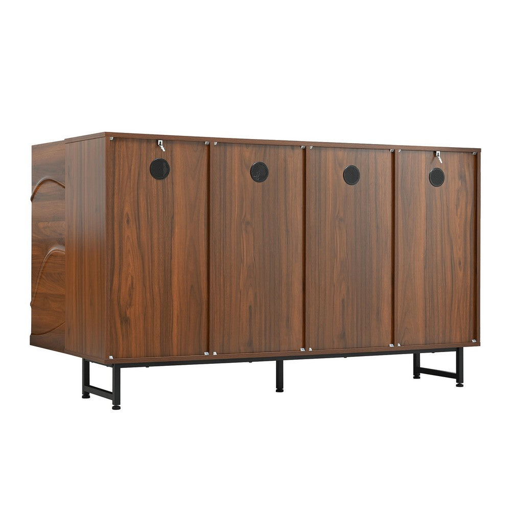 Lewis Wave Design Sideboard Cabinet, Adjustable Shelf, Walnut, 59 Inch - BM355131