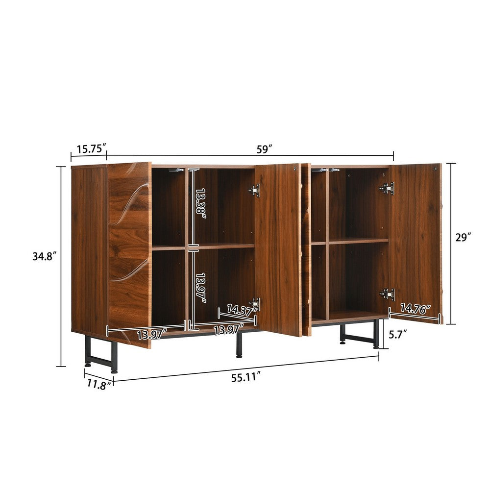 Lewis Wave Design Sideboard Cabinet, Adjustable Shelf, Walnut, 59 Inch - BM355131