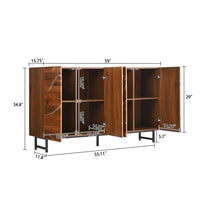 Lewis Wave Design Sideboard Cabinet, Adjustable Shelf, Walnut, 59 Inch - BM355131