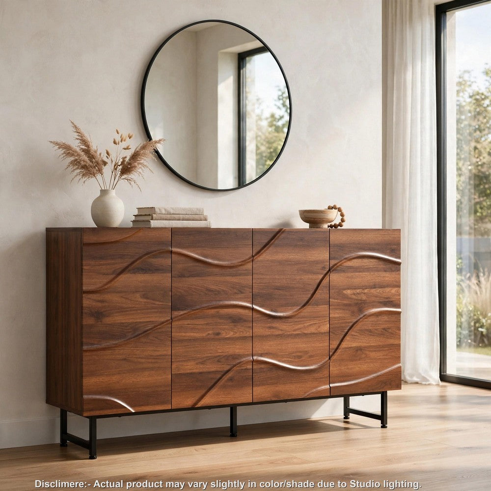 Lewis Wave Design Sideboard Cabinet, Adjustable Shelf, Walnut, 59 Inch - BM355131