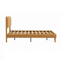 Pedro Queen Platform Bed with Adjustable Plush Headboard, Brown Fabric - BM355132