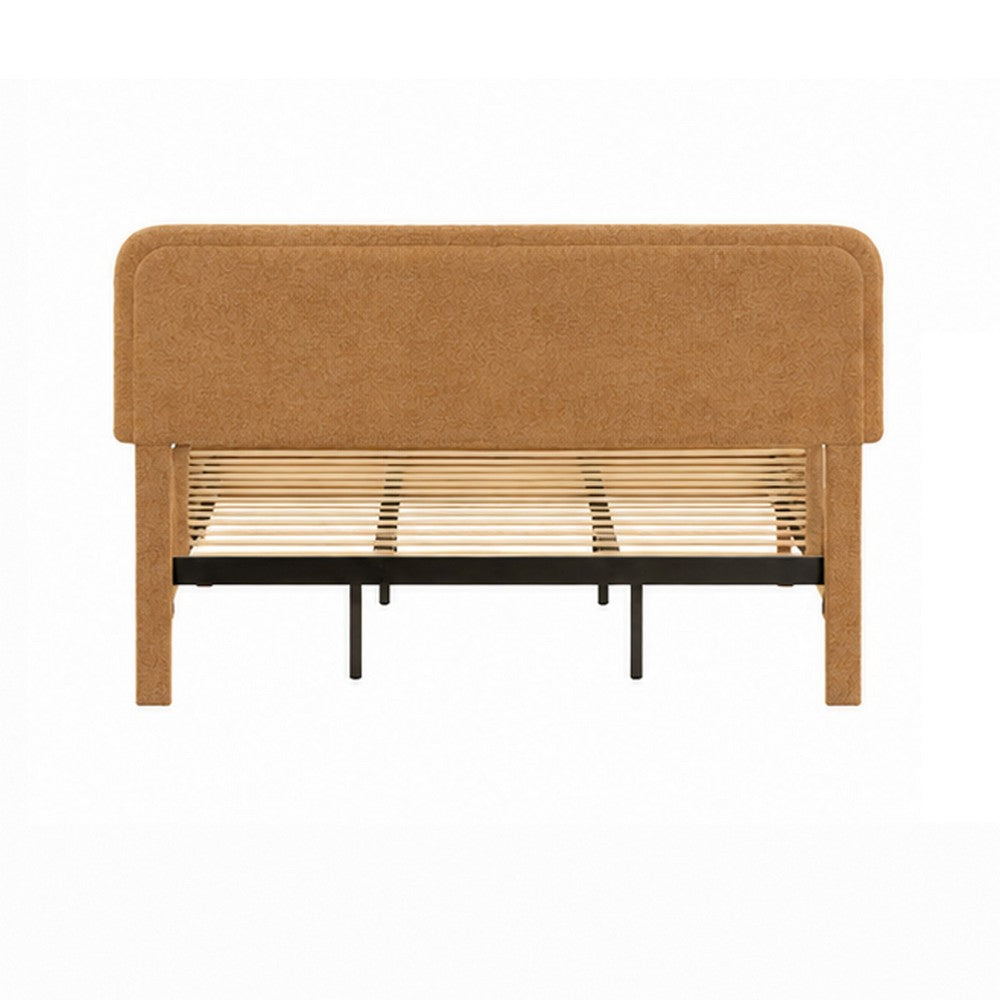 Pedro Queen Platform Bed with Adjustable Plush Headboard, Brown Fabric - BM355132