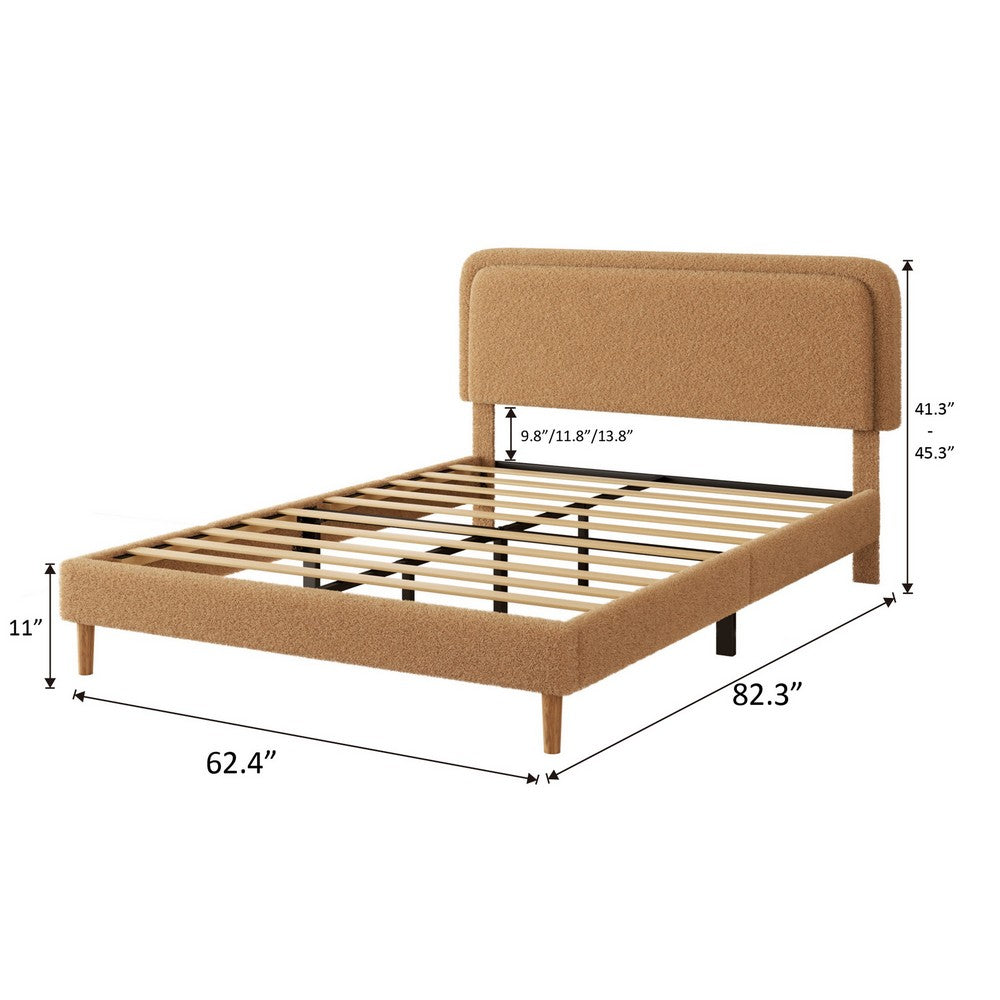 Pedro Queen Platform Bed with Adjustable Plush Headboard, Brown Fabric - BM355132
