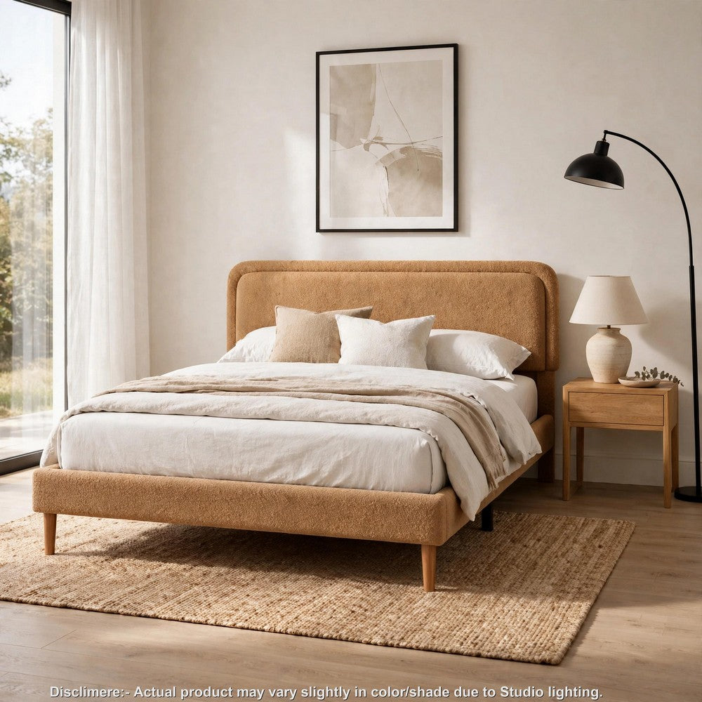Pedro Queen Platform Bed with Adjustable Plush Headboard, Brown Fabric - BM355132