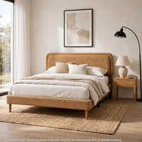 Pedro Queen Platform Bed with Adjustable Plush Headboard, Brown Fabric - BM355132