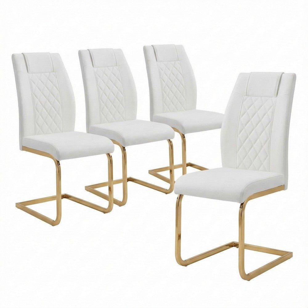 Verra Dining Chairs, Gold Metal Cantilever Frame, White Faux Leather - BM355134