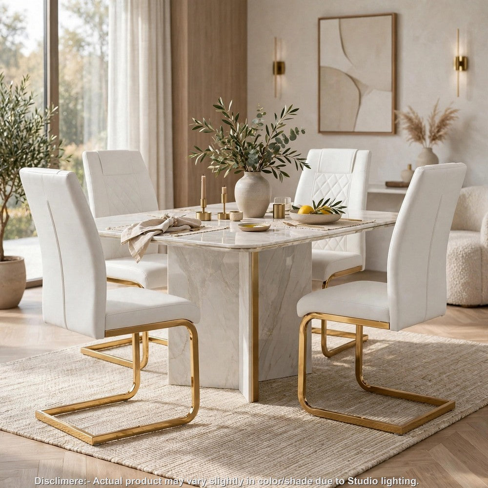 Verra Dining Chairs, Gold Metal Cantilever Frame, White Faux Leather - BM355134