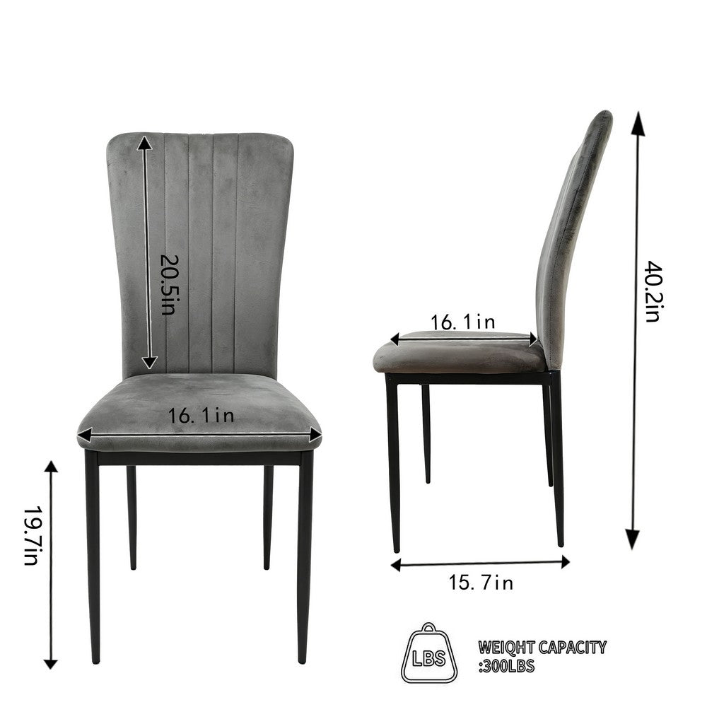 Fiona Dining Chairs with Black Metal Legs, Set of 4, Dark Gray Velvet-BM355135