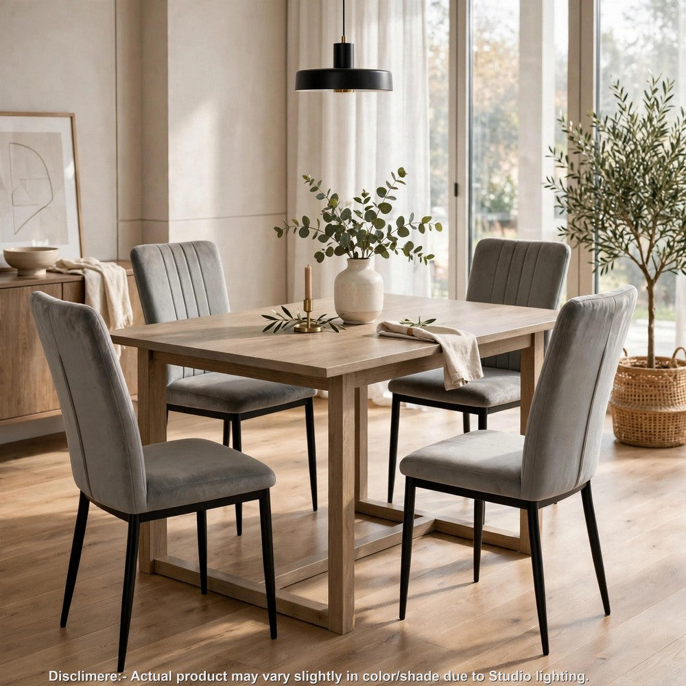 Fiona Dining Chairs with Black Metal Legs, Set of 4, Dark Gray Velvet-BM355135