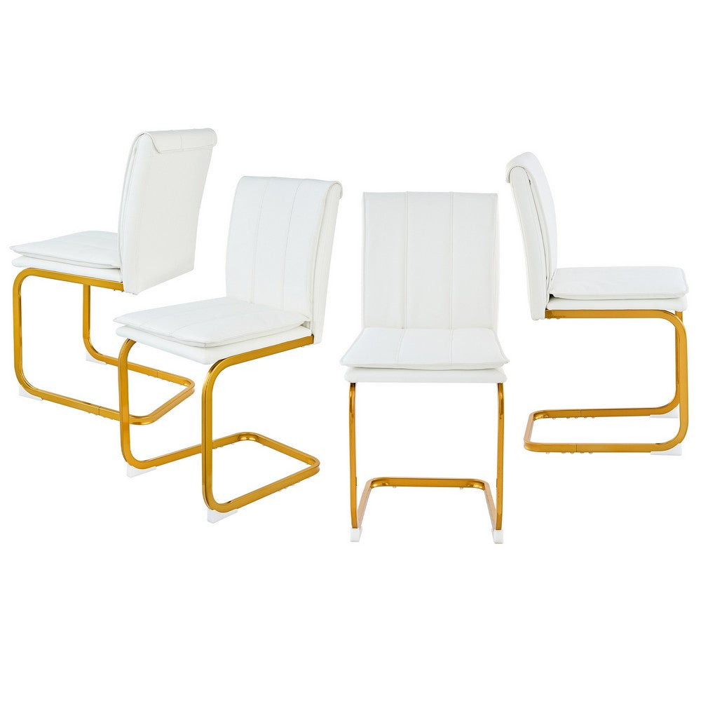Xylo Dining Chairs, Gold Cantilever Metal, Set of 4, White Faux Leather - BM355136